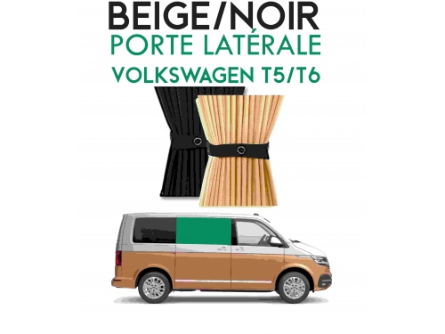 Porte lat&eacute;rale Droit. Rideaux occultant blackout beige noir sur rail pour Volkswagen Transporter T5 T6