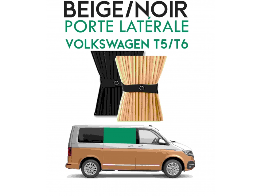 Porte latérale Droit. Rideaux occultant blackout beige noir sur rail pour Volkswagen Transporter T5 T6