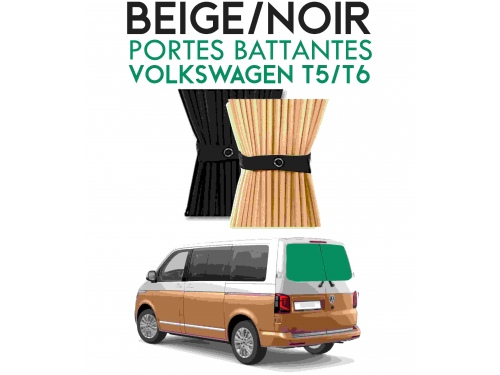 Porte battantes arri&egrave;res. Rideaux occultant beige noir sur rail pour Volkswagen Transporter T5 T6