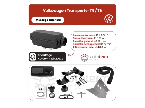Kit chauffage DIESEL AUTOTERM POUR VOLKSWAGEN TRANSPORTER T5 / T6 - montage extérieur