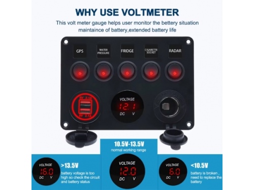 Combo Voltm&egrave;tre 5 LED / USB / Allume cigare