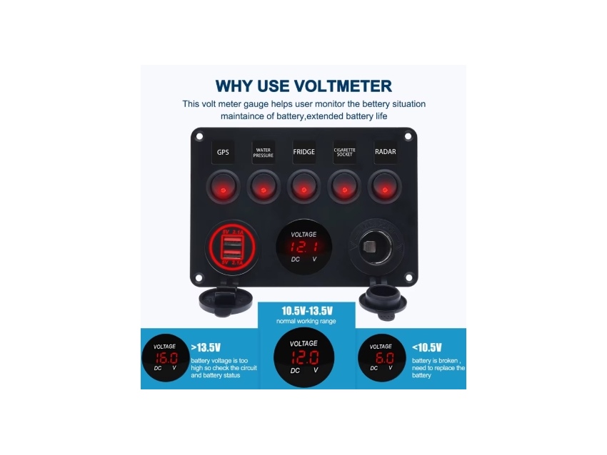 Combo Voltmètre 5 LED / USB / Allume cigare