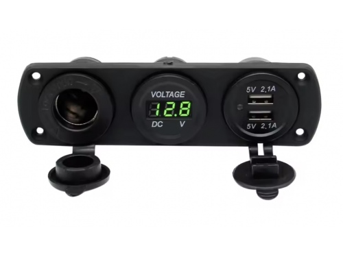 Combo Voltmètre LED / USB / Allume cigare VERT