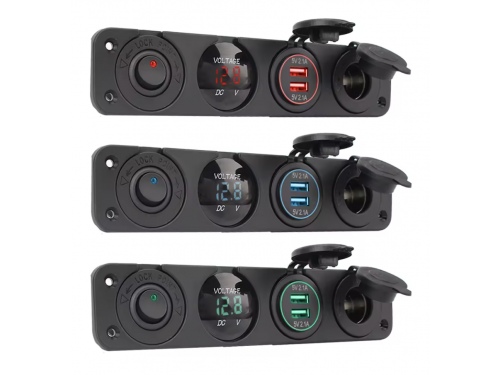 Combo Voltmètre LED / USB / Allume cigare / Interrupteur BLEU