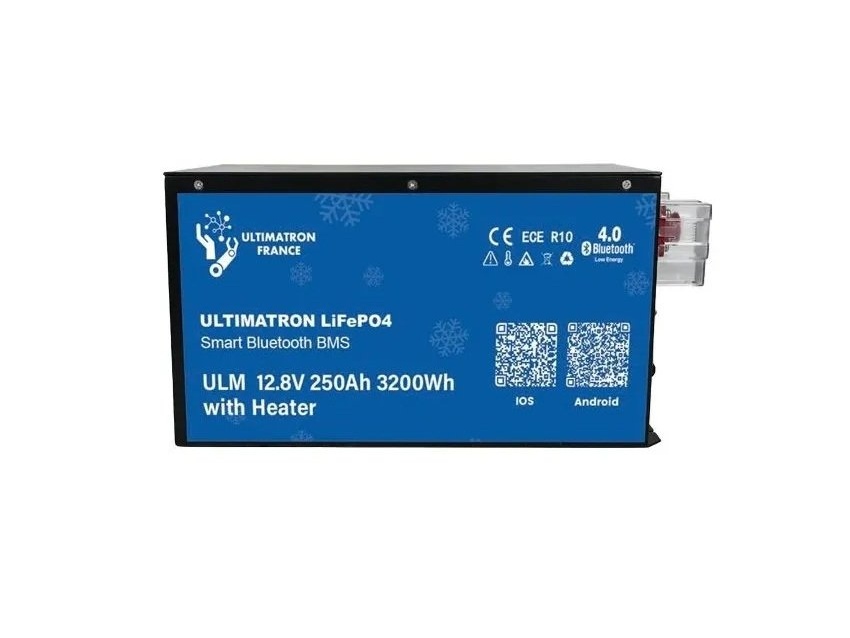 Batterie Lithium 250Ah Ultimatron LiFePO4 12.8V Sous siège Smart BMS Avec Bluetooth - Version chauffage
