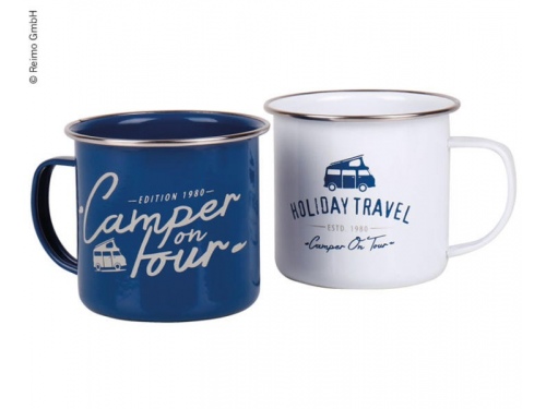 Lot de 2 Mug Tasse émaillée Bleu et Blanc