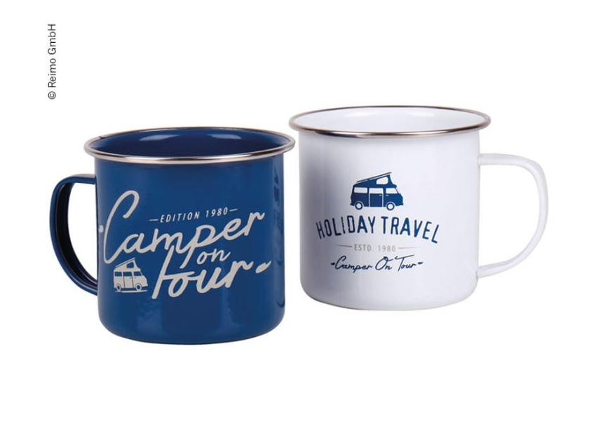 Lot de 2 Mug Tasse émaillée Bleu et Blanc