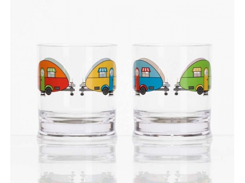 Lot de 2 verres acrylique motif caravane.
