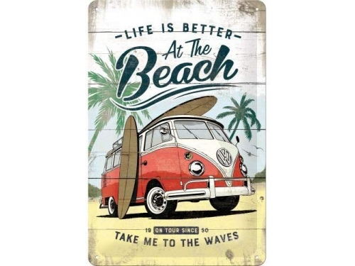 Plaque émaillé 20X30cm. Collection Volkswagen Life is better at the beach.