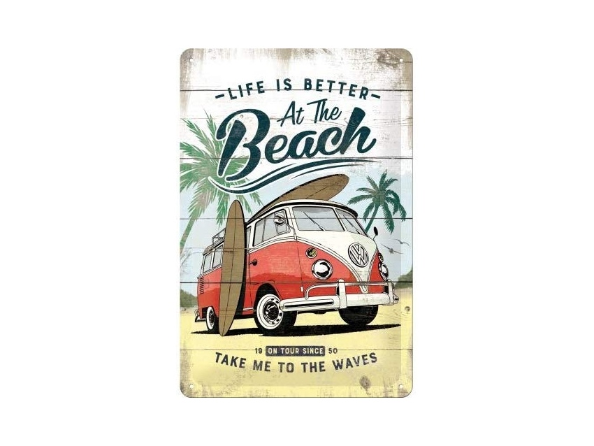 Plaque émaillé 20X30cm. Collection Volkswagen Life is better at the beach.