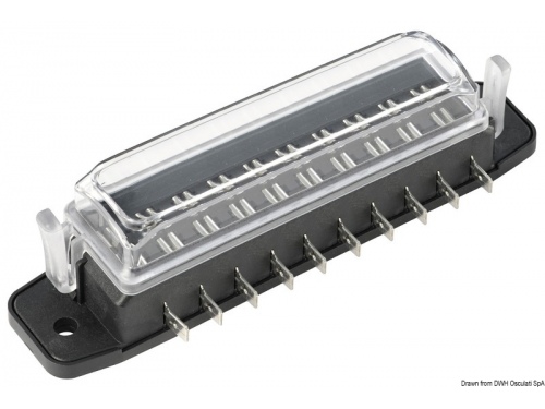 10 fusibles. Boîtier porte fusibles à fiche étanche.