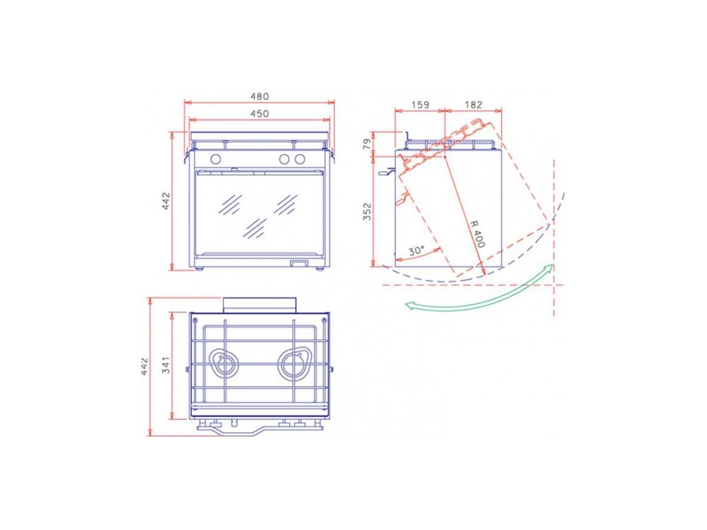 TECHIMPEX XL9 Cuisinière réchaud/four marin 3 feux pour bateau