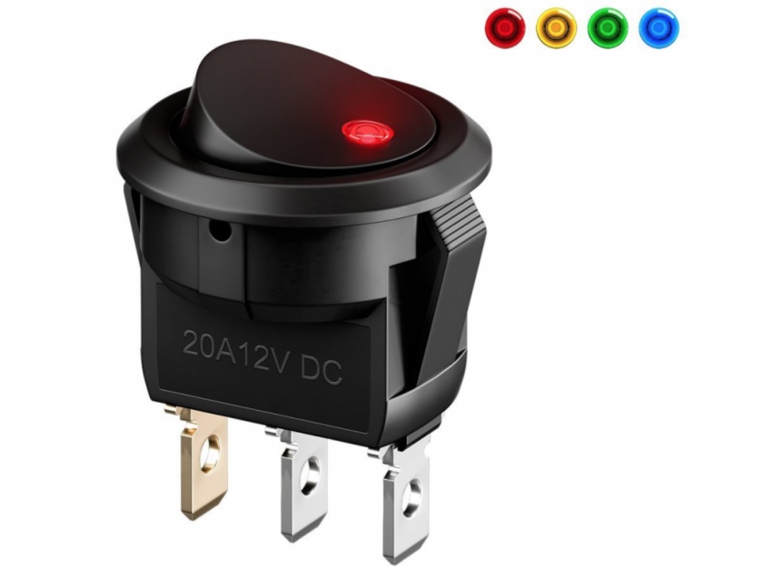 Switch Electronics Interrupteur à Bascule Rond Lumineux Rouge DPST 230 V 20 Mm 4 Bornes, Montage