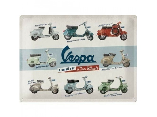 Plaque tôle emboutie décorative 30 X 40 cm. Collection Vespa Model Chart