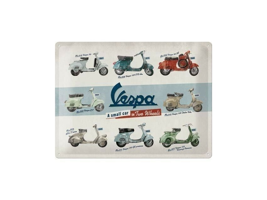 Plaque émaillée 30 X 40 cm. Collection Vespa Model Chart