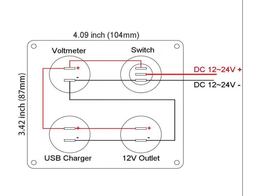 Combo Voltmetre / USB / Allume cigare avec 1 interrupteur VERT