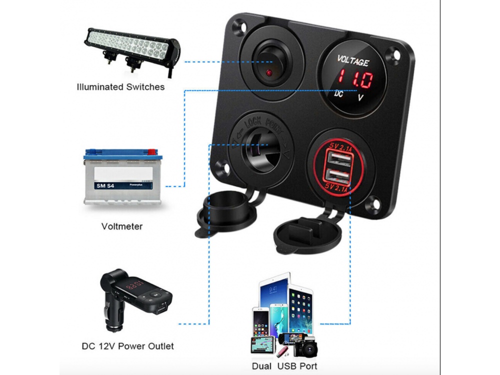 Prise USB 2.1A encastrable avec convertisseur 12V-5V