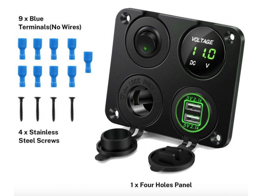 Tableau 12V PANEL SOLAIRE (USB double + allume-cigare + Voltmètre-USB)