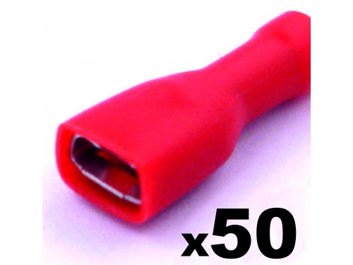 Cosse clip électrique rouge femelle 6,3 mm isolée - lot de 50