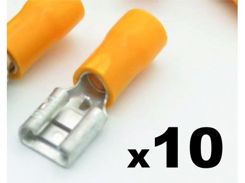 Cosse clip électrique jaune femelle 6,3 mm isolée - lot de 10