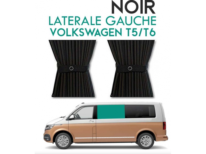 Latérale Gauche. Rideaux occultant noir sur rail pour Volkswagen Transporter T5 T6