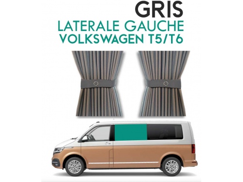 Latérale Gauche. Rideaux occultant gris sur rail pour Volkswagen Transporter T5 T6