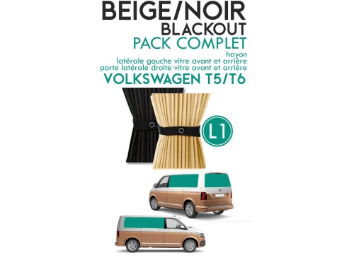 PACK COMPLET. Rideaux occultant beige/noir sur rail pour Volkswagen Transporter T5 T6 L1