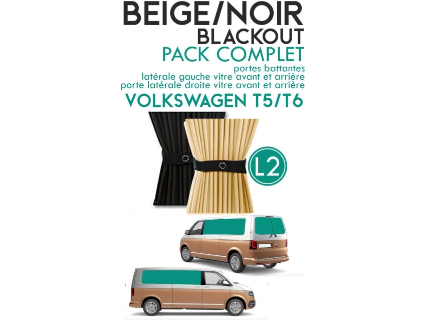 PACK COMPLET 6 RIDEAUX. Rideaux occultant beige/noir sur rail pour