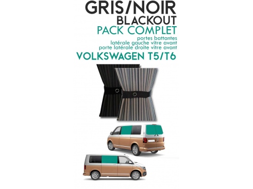 PACK 4 RIDEAUX. Rideaux occultant BLACKOUT gris/noir sur rail pour Volkswagen Transporter T5 T6