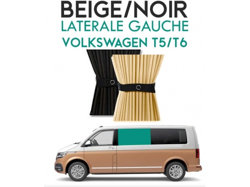 Latérale Gauche. Rideaux occultant beige noir sur rail pour Volkswagen Transporter T5 T6