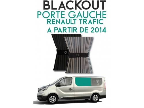 Latérale gauche. Rideaux occultant gris noir sur rail pour Renault Trafic à partir de 2014