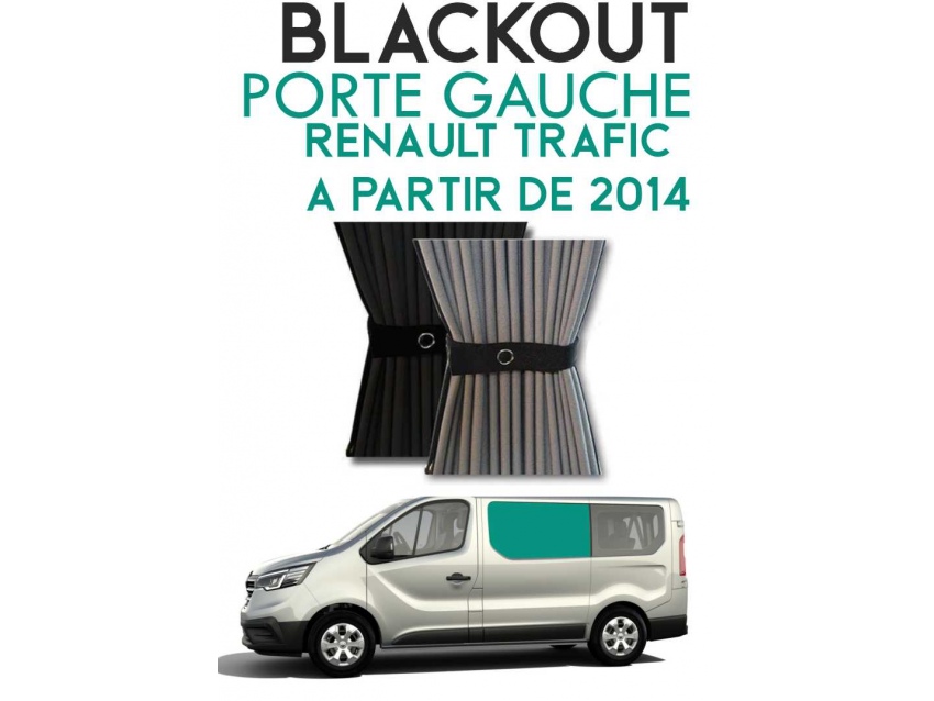 Latérale gauche. Rideaux occultant gris noir sur rail pour Renault Trafic à partir de 2014