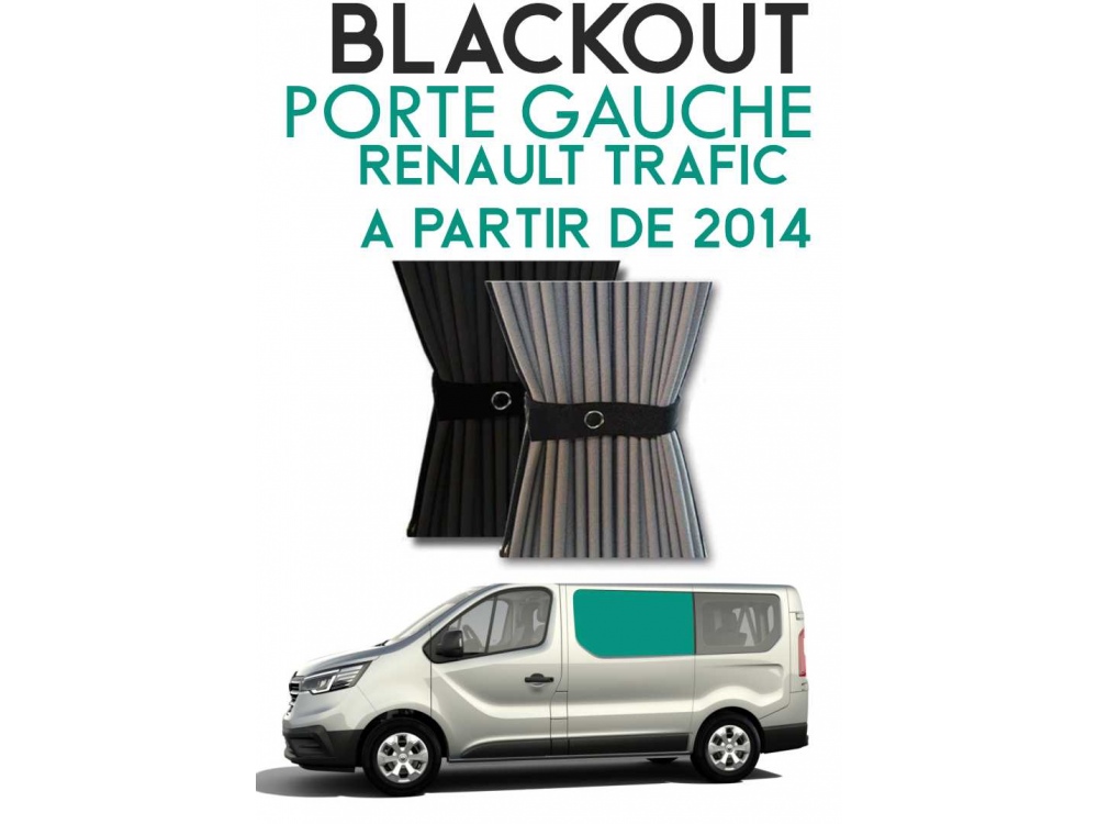 Latéral Gauche, vitre arrière L2H1. Rideaux occultant gris sur rail pour Renault  Trafic 2 (2001-2014)