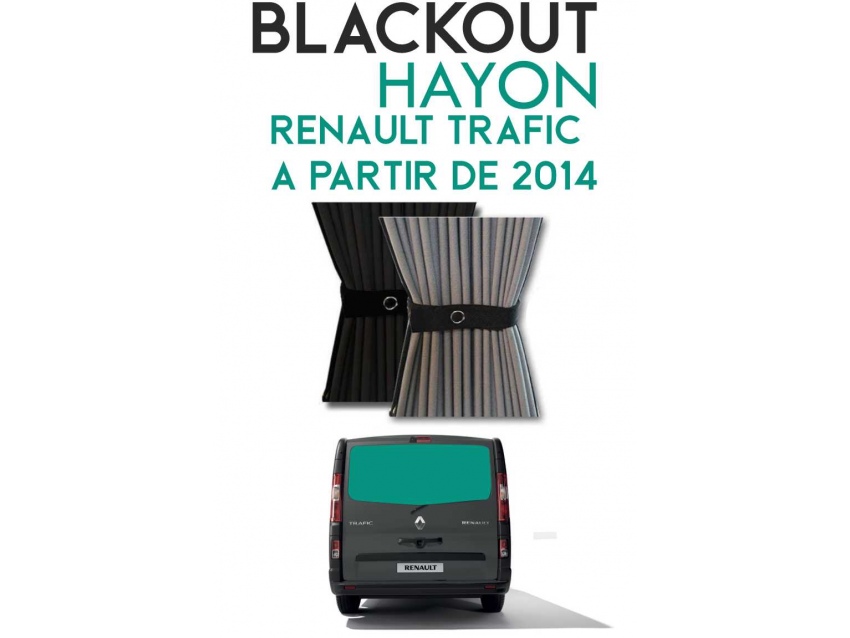 Hayon. Rideaux occultant gris noir sur rail pour Renault Trafic à partir de 2014