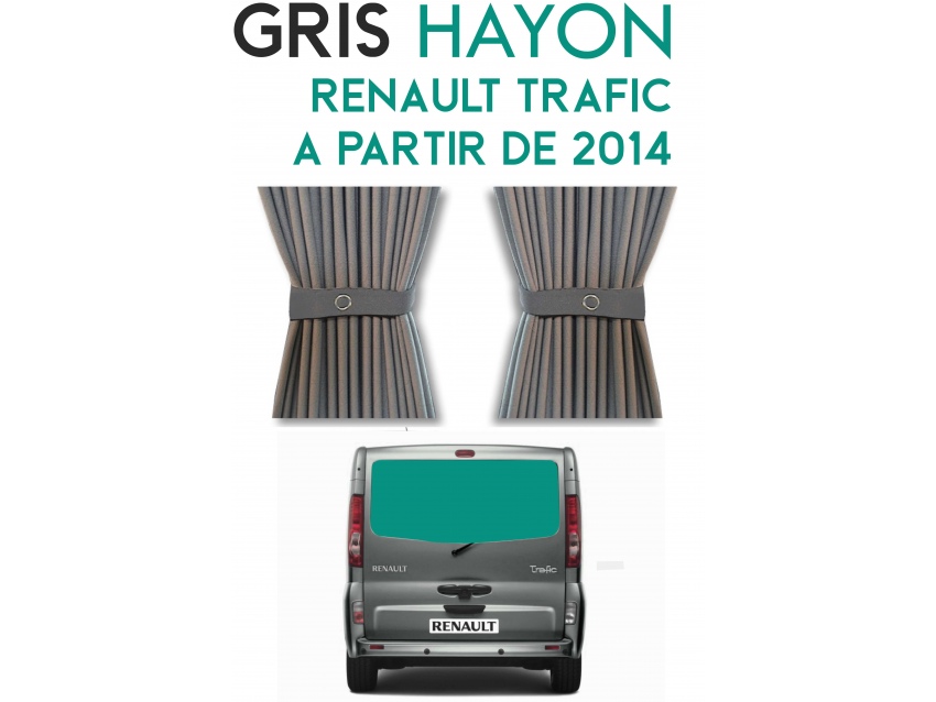 Hayon. Rideaux occultant gris sur rail pour Renault Trafic à partir de 2014