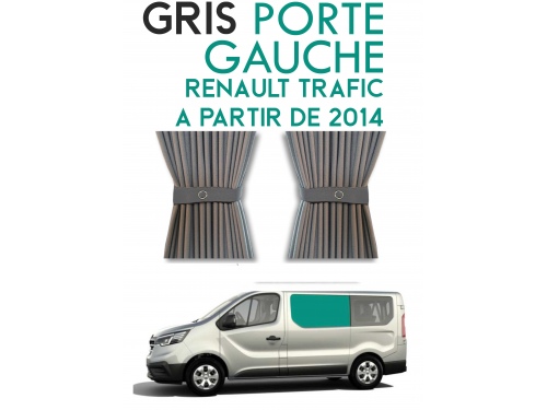 Latérale gauche. Rideaux occultant gris sur rail pour Renault Trafic à partir de 2014