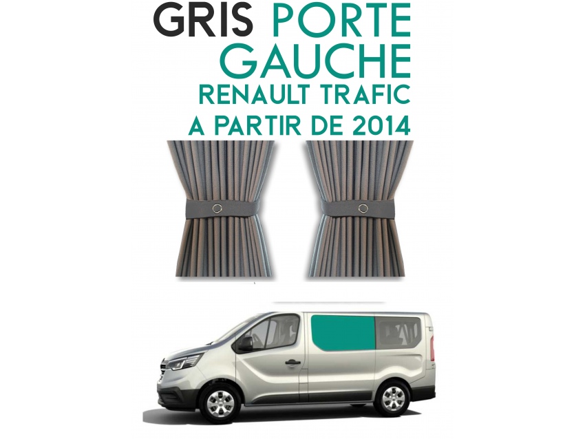 Latérale gauche. Rideaux occultant gris sur rail pour Renault Trafic à partir de 2014