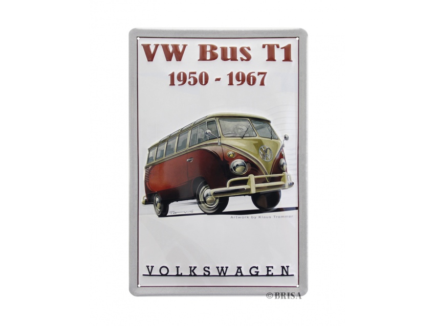 Plaque émaillée 20 x 30 cm. Collection Volkswagen bus VW T1 rouge et blanc de 1950 à 1967