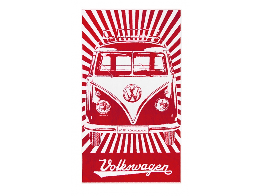 SERVIETTE DE PLAGE  VW T1 BUS BEACH ROUGE