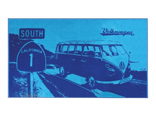 SERVIETTE DE PLAGE  VW T1 BUS HIGHWAY BLEU