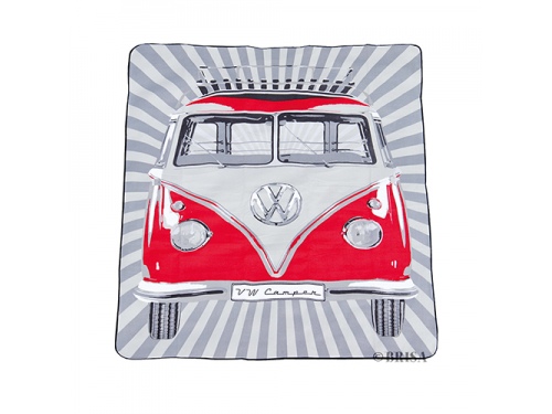 COUVERTURE DE PIQUE-NIQUE D’AUTOBUS VW T1 AVEC SAC DE TRANSPORT - RAYURES DE SAMBA / ROUGE