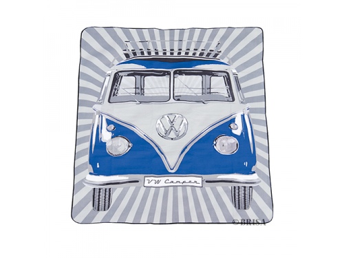 COUVERTURE DE PIQUE-NIQUE D’AUTOBUS VW T1 AVEC SAC DE TRANSPORT - RAYURES DE SAMBA / BLEU