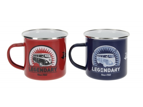 Lot de 2 Mugs émaillés Volkswagen Collection LÉGENDAIRE ROUGE &BLEU
