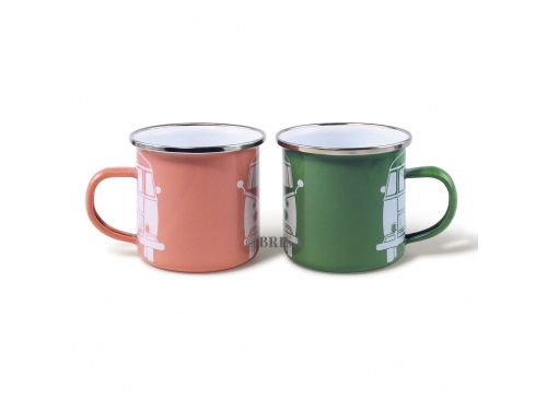 Lot de 2 Mugs émaillés Volkswagen Collection VERT & ROSE