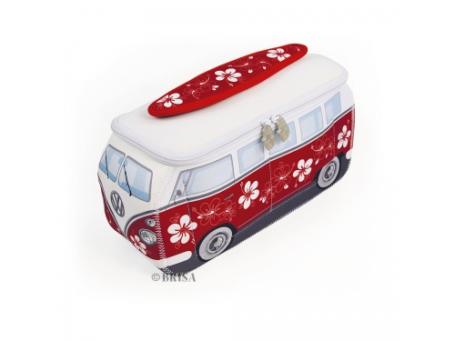 Trousse de toilette retro en forme du VW T1 BUS 3D ROUGE HIBISCUS