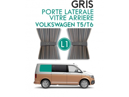 Latérale Droit, vitre arrière L1H1. Rideaux occultant gris sur rail pour Volkswagen Transporter T5 T6