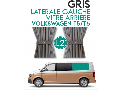 Latérale Gauche, vitre arrière L2H1. Rideaux occultant gris sur rail pour Volkswagen Transporter T5 T6