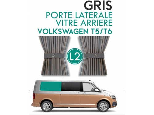 Latérale Gauche. Rideaux occultant gris sur rail pour Volkswagen Tansporter T5 T6