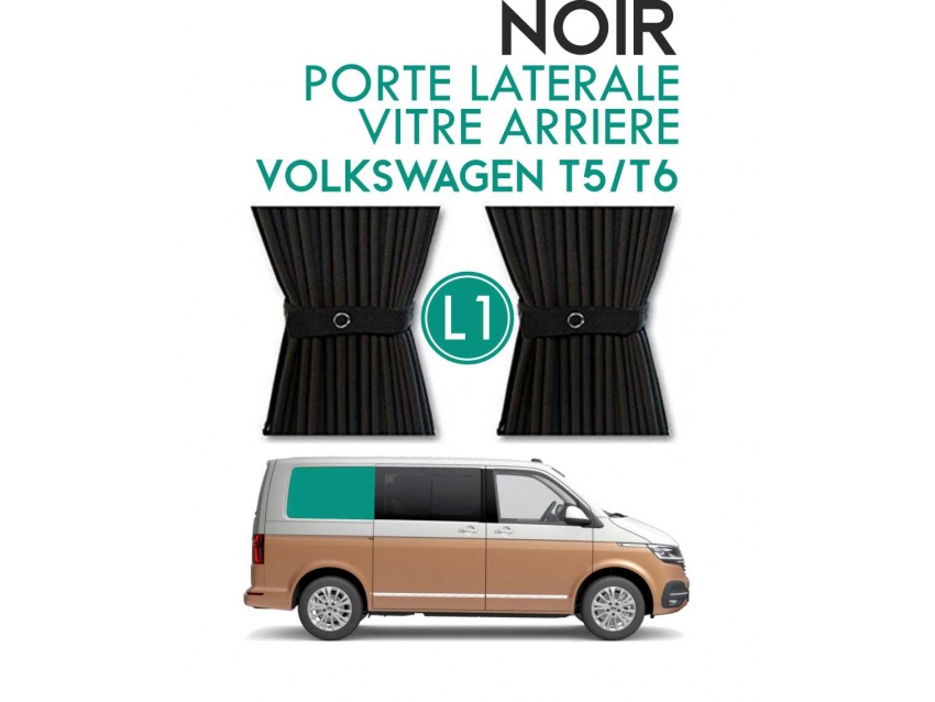 Latérale Droit, vitre arrière L1H1. Rideaux occultant noir sur rail pour Volkswagen Transporter T5 T6