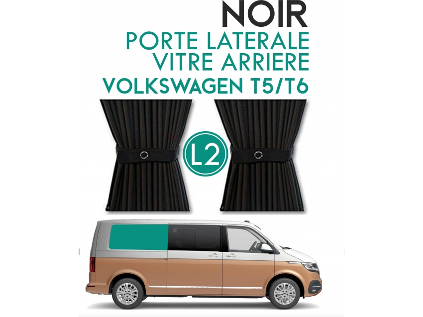 Latérale Droit, vitre arrière L2H1. Rideaux occultant noir sur rail pour Volkswagen Transporter T5 T6